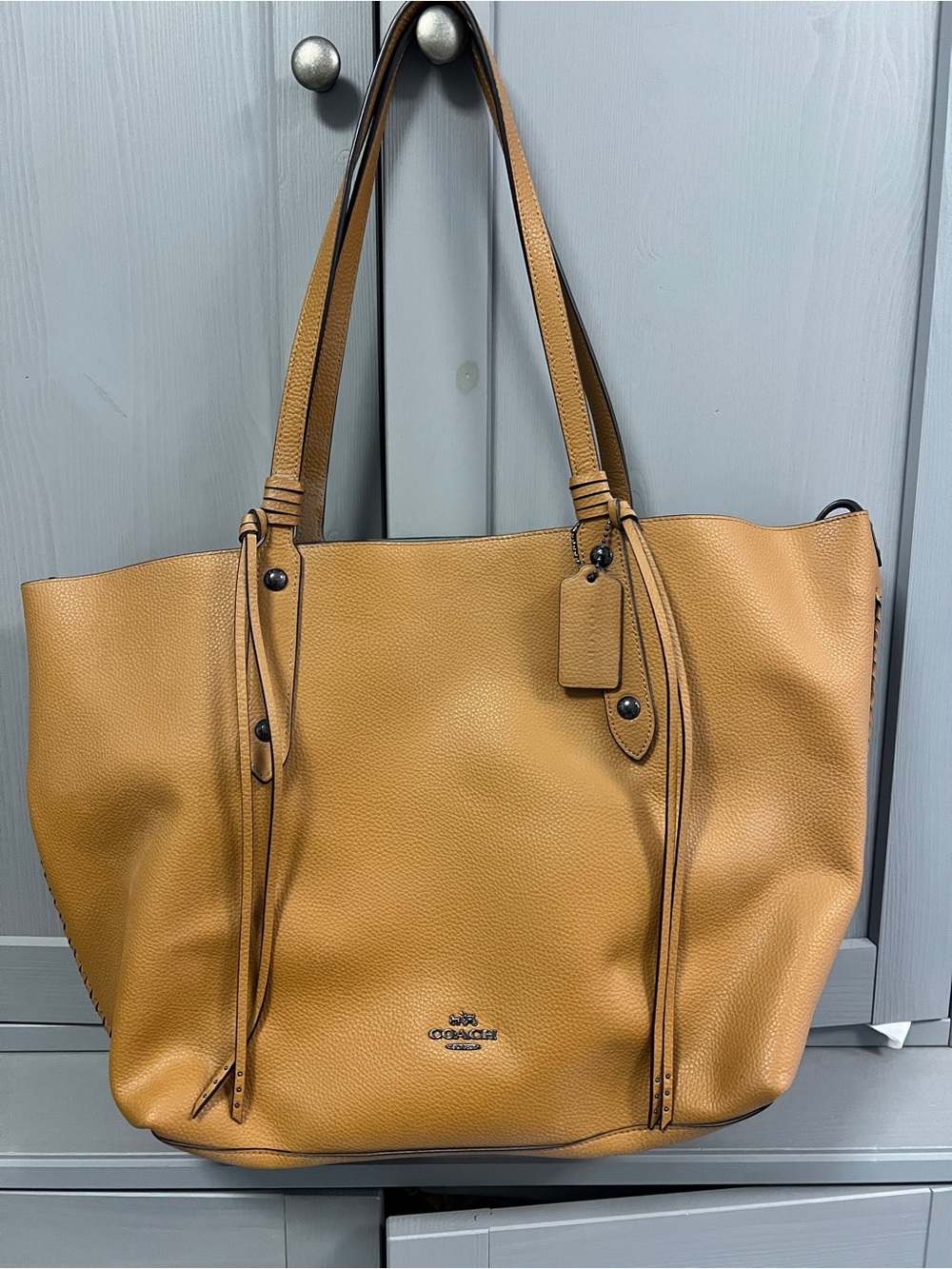 Coach Cognac Pebbled Leather Tote with Double Straps